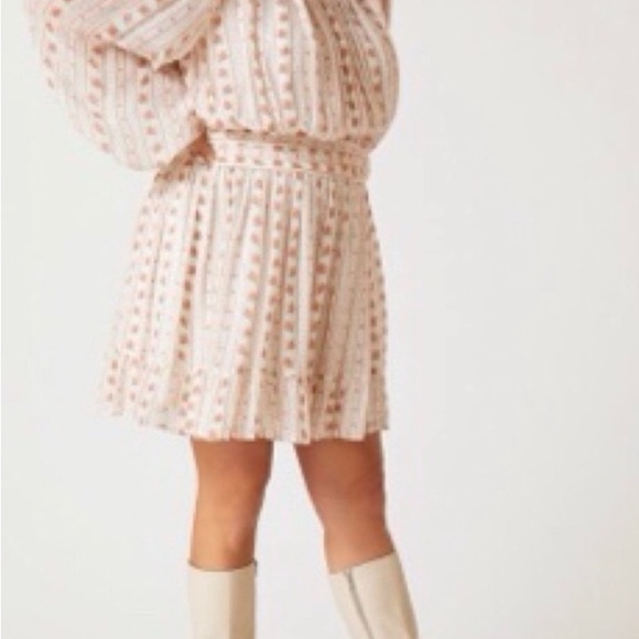 Anthropologie Let Me Be Pink Floral Combo Tie Mockneck Sheer Minidress with Slip - Picture 7 of 8